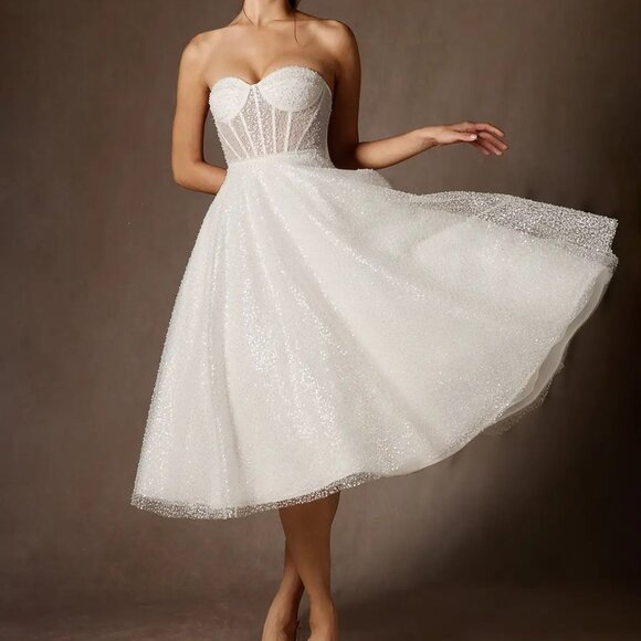 Azazie Diamond White A-Line Strapless Beading Dress - Picture 1 of 10